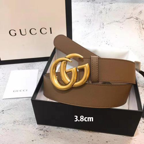 Gucci Unisex Gucci Leather Belt with Double G Buckle in Cuir Color Leather
