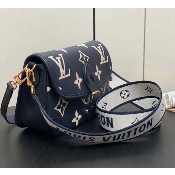 Louis Vuitton LV Women Diane Navy Blue Cream Monogram Empreinte Cowhide Leather M47161