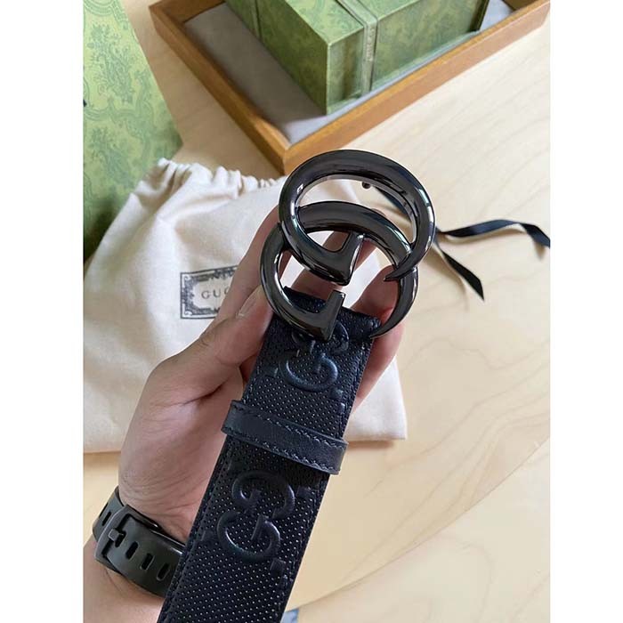Gucci GG Unisex GG Marmont Embossed Leather Belt Double G Buckle 4 Cm Width