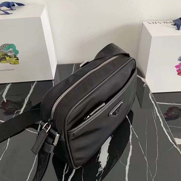 Prada Unisex Re-Nylon Saffiano Shoulder Bag Zipper Closure Fabric Leather