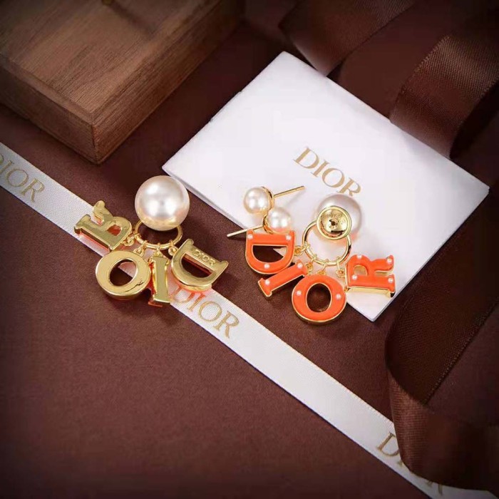 Dior Women Tribales Earring Gold-Finish Metal and White Resin Pearls