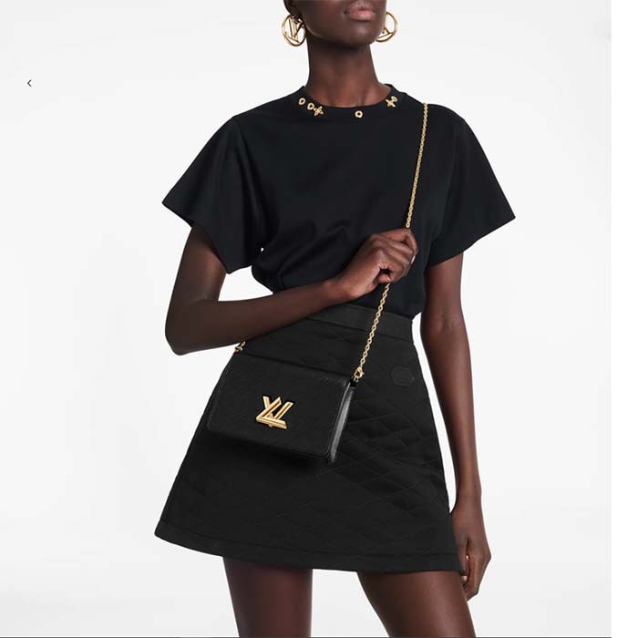 Louis Vuitton Women LV Twist Belt Chain Pouch Black Epi Grained Cowhide Leather