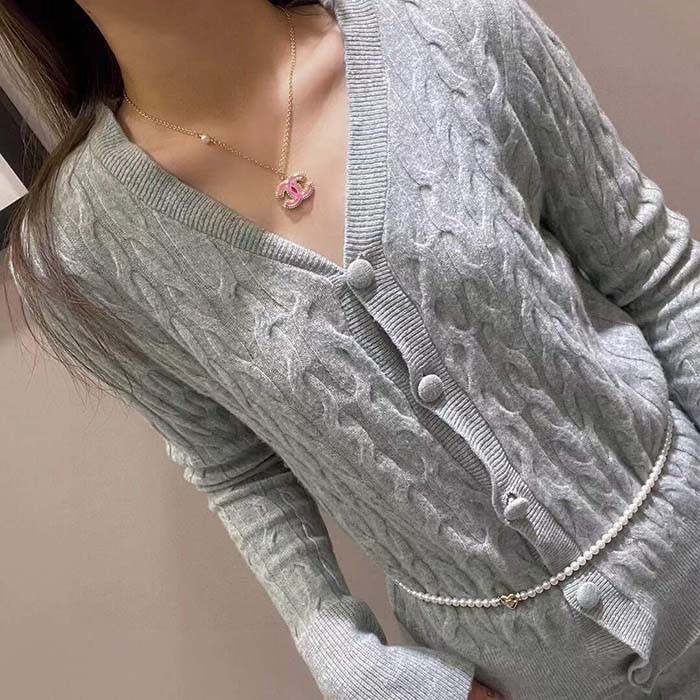 Chanel Women CC Chain Belt Metal Glass Pearls Strass Gold Pearly White Crystal