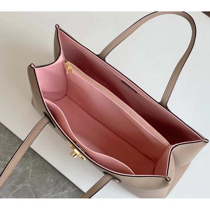 Louis Vuitton LV Women Lockme Shopper Beige Greige Grained Calf Leather