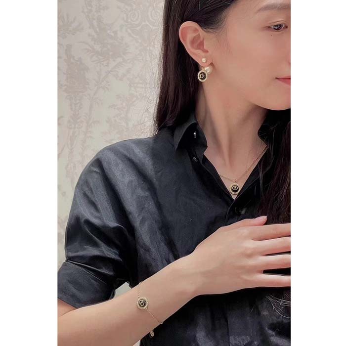 Dior Women Dior Tribales Earrings White Resin Pearls Black Glass