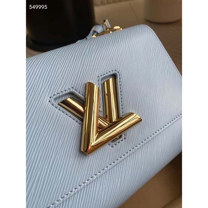 Louis Vuitton LV Women Twist MM Bleu Nuage Blue Epi Grained Smooth Cowhide Leather
