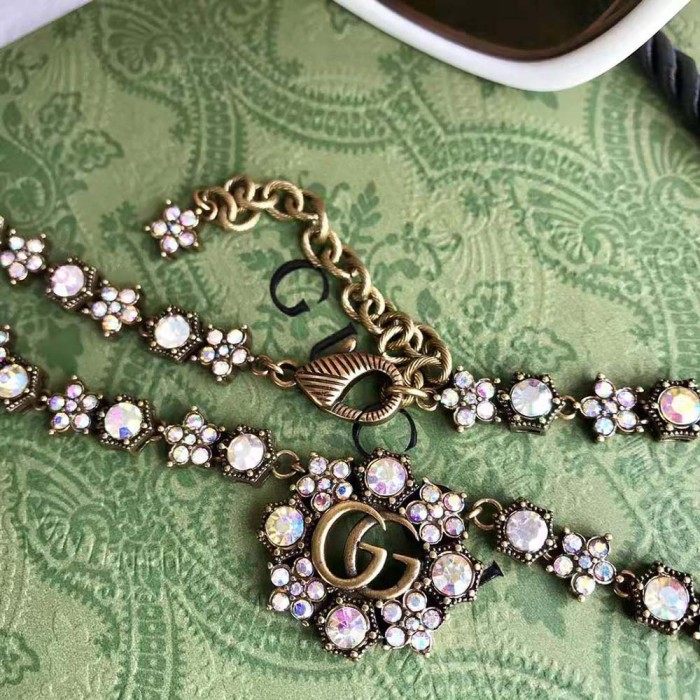 Gucci Women Double G Crystal Flowers Necklace