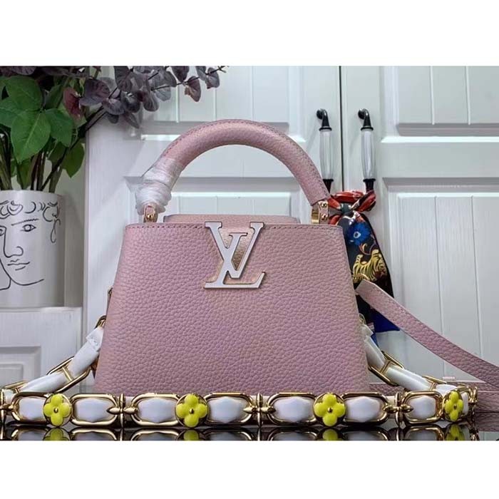 Louis Vuitton LV Women Capucines Mini Handbag Jasmine Pink Taurillon Leather