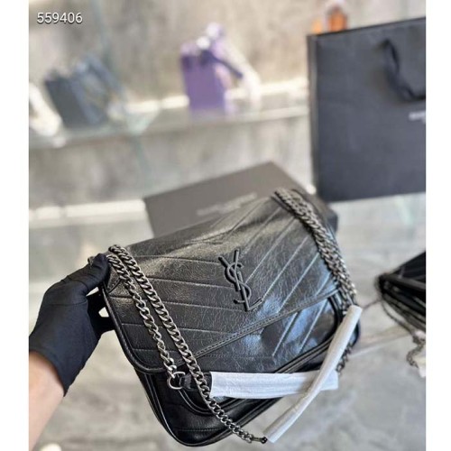 Saint Laurent YSL Women Niki Baby Vintage Leather Black Calfskin Brass