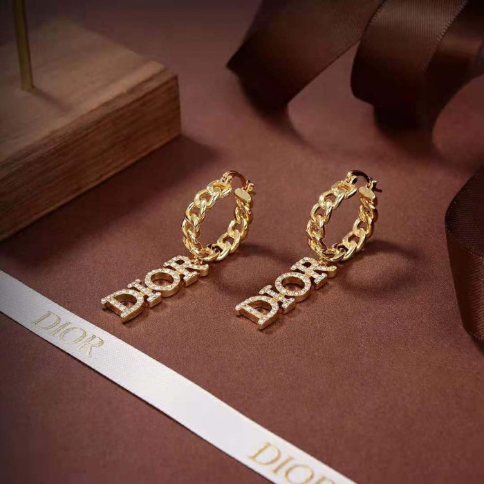 Dior Women Dio(r)evolution Earrings Gold-Finish Metal and White Crystals