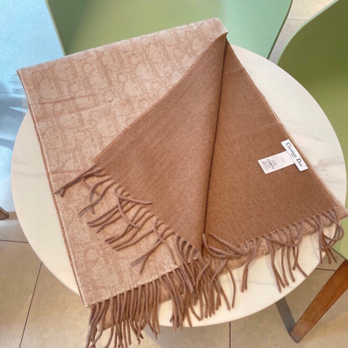 Dior Unisex CD Dior Oblique Double-Sided Blanket Jacquard Side Beige Cashmere Wool