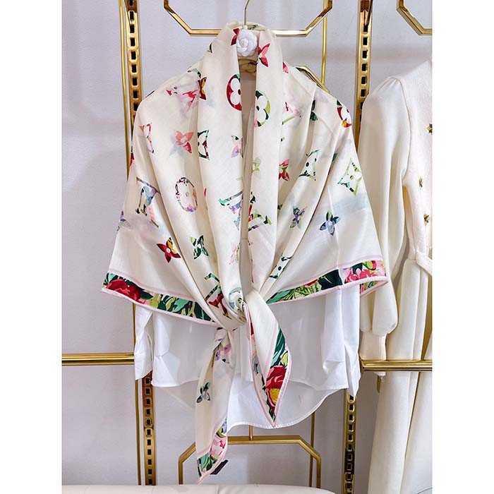 Louis Vuitton Women LV Garden Square 90 White Silk Inkjet Print Garden