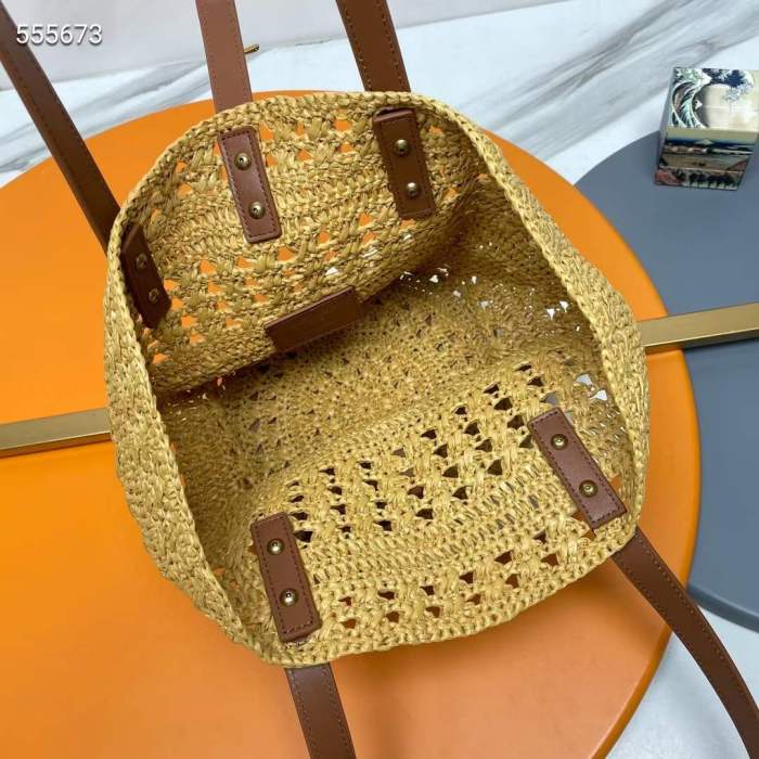 Saint Laurent YSL Women Panier Small Bag Raffia Sandy