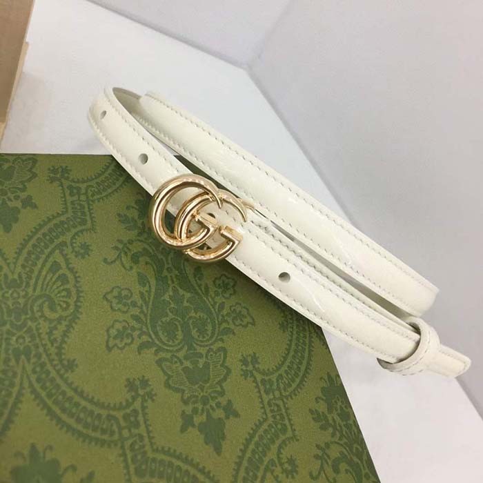 Gucci Unisex GG Thin Patent Double G Belt White Leather 1.3 CM Width