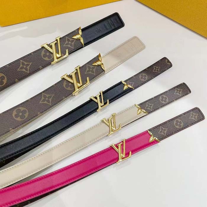 Louis Vuitton Unisex LV Pretty LV 20 MM Reversible Belt Pink Leather Monogram Canvas Recto Side