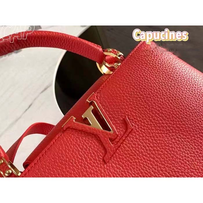 Louis Vuitton LV Women Capucines BB Handbag Scarlet Red Taurillon Cowhide Leather