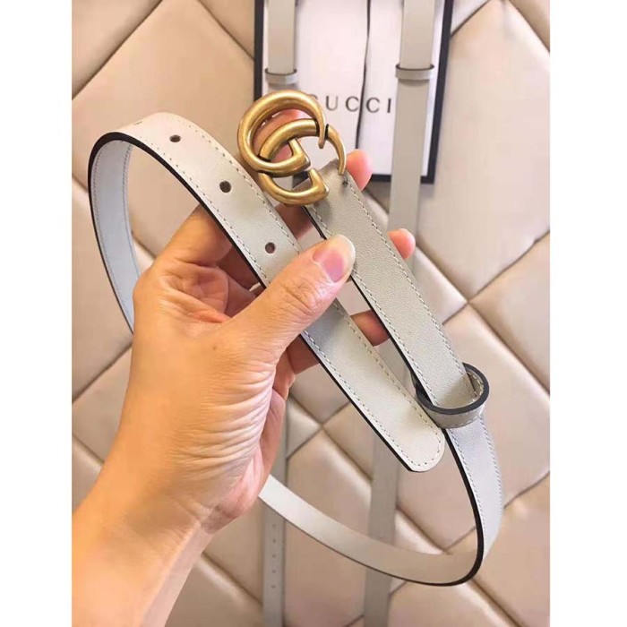 Gucci Unisex Leather Belt with Double G Buckle in 2cm Width-White