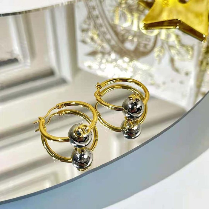 Dior Women Petit CD Earrings Gold-Finish and Palladium-Finish Metal