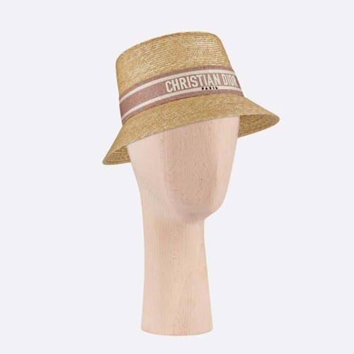 Dior Unisex CD Dioresort Small Brim Hat Natural Straw Pink Band