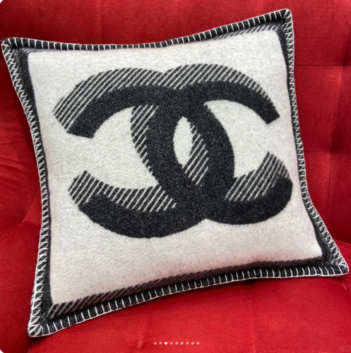 Chanel Unisex CC Cushion Cotton Wool Tweed Beige Black Multifunction