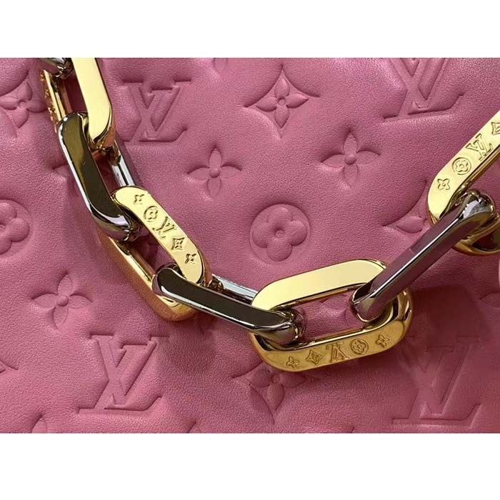 Louis Vuitton LV Women Coussin PM Handbag Rose Bonbon Pink Lambskin Zip Closure