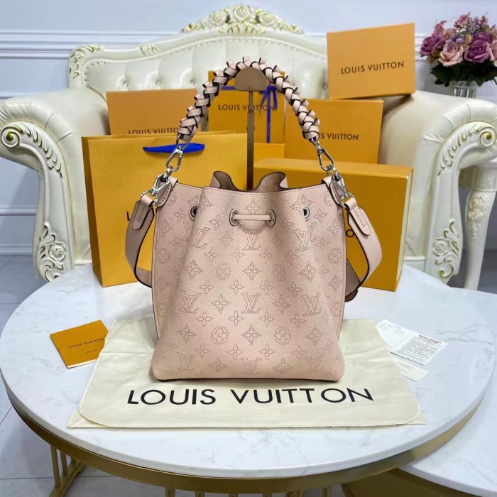 Louis Vuitton LV Women Muria Bucket Bag Galet Gray Mahina Perforated Calf Leather