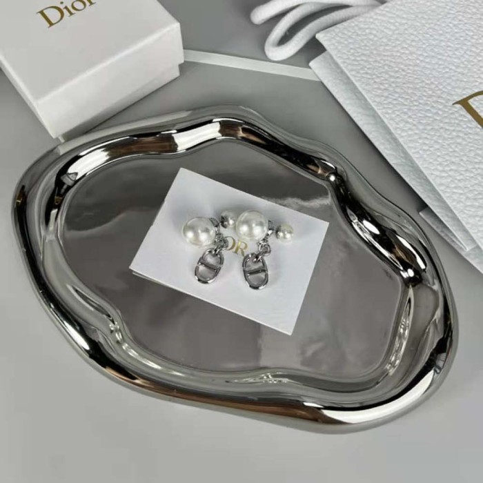Dior Women Tribales Earrings Silver-Finish Metal with White Resin Pearls