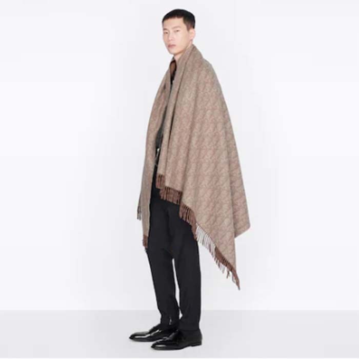 Dior Unisex CD Dior Oblique Double-Sided Blanket Jacquard Side Beige Cashmere Wool