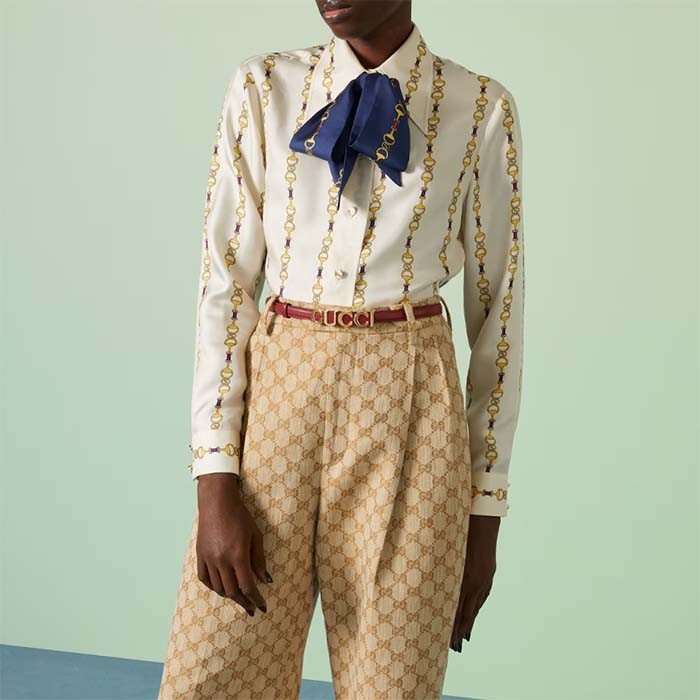 Gucci Unisex Buckle Thin Belt Red Leather Gold-Toned Hardware 1.5 CM Width