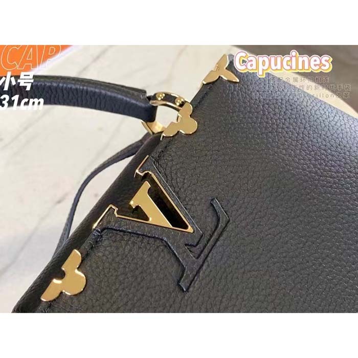 Louis Vuitton LV Women Capucines MM Handbag Black Taurillon Calf Leather