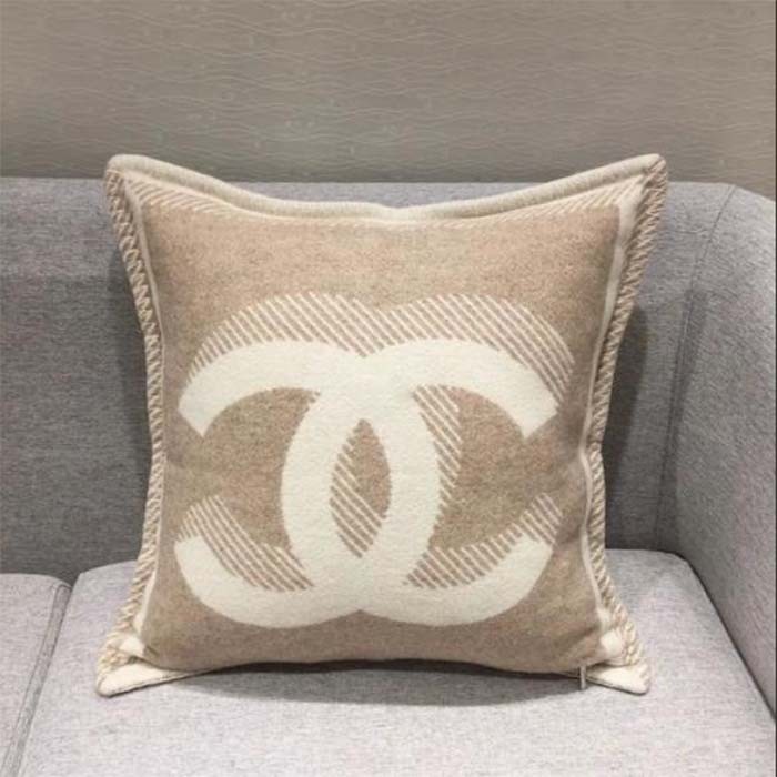 Chanel Unisex CC Cushion Cotton Wool Tweed Beige Sandy Multifunction
