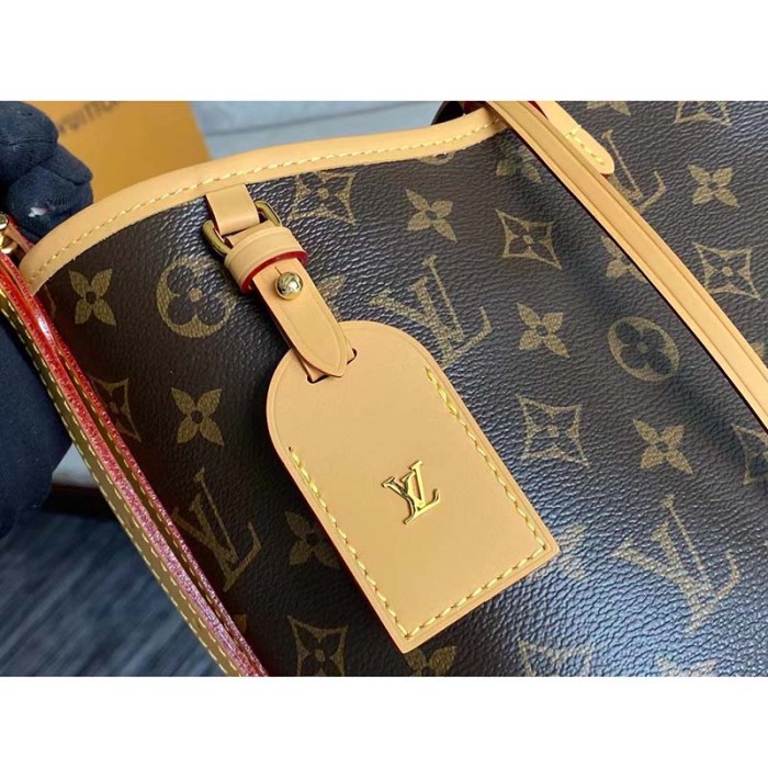 Louis Vuitton Women LV CarryAll PM Handbag Brown Monogram Coated Canvas Microfiber