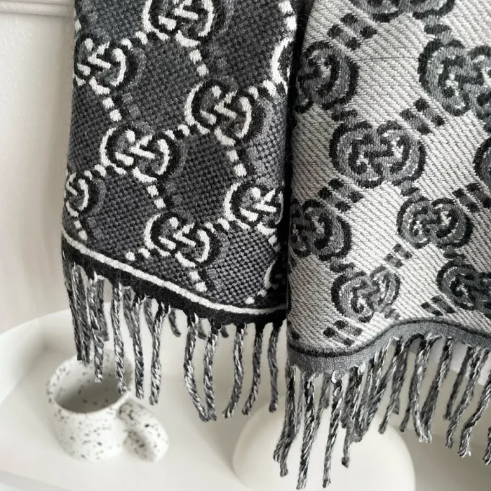 Gucci Unisex Wool Jacquard Scarf with GG Shadow-Grey 7952764G2001362