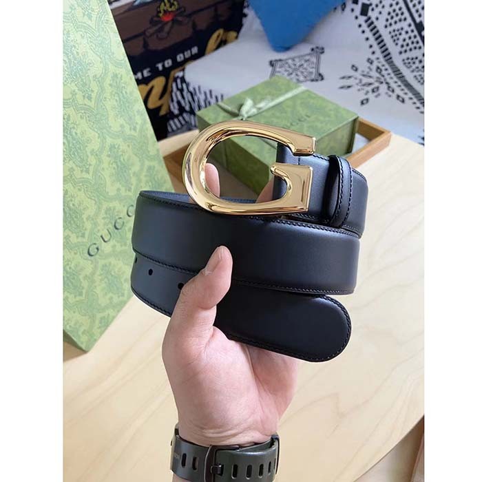 Gucci GG Unisex Belt with G Buckle Black Leather 4 Cm Width