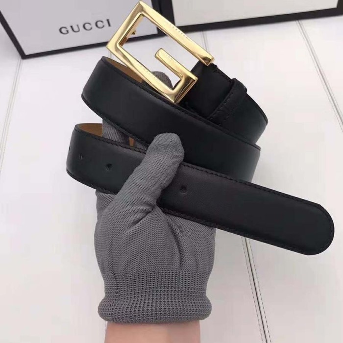 Gucci Unisex Leather Belt with G Buckle-Black