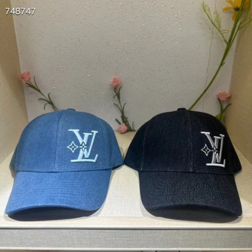Louis Vuitton Unisex LV Denim Cap Navy Blue Cotton Embroidered LV Fall Signature