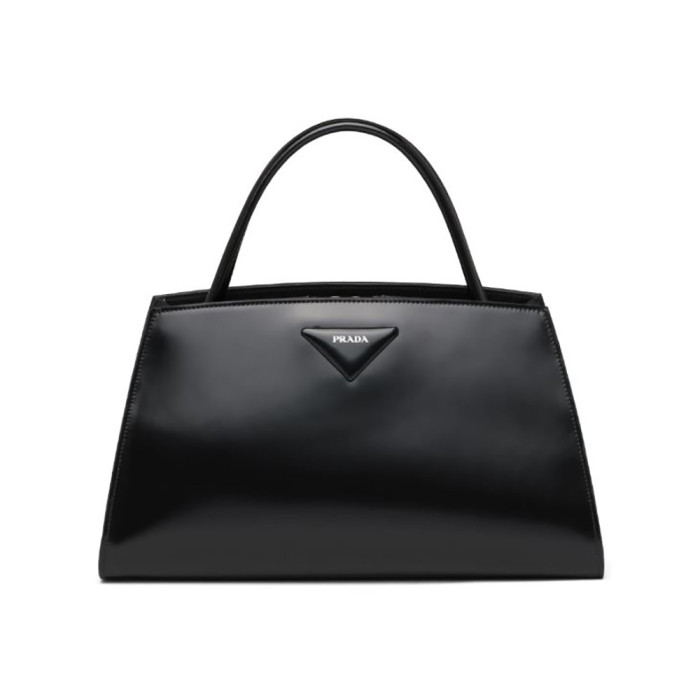 Prada Women Brushed Leather Handbag-Black