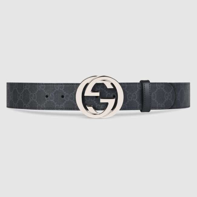 Gucci Unisex GG Supreme Belt with G Buckle in Black/Grey GG Supreme Canvas