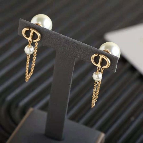 Dior Women Tribales Earrings Gold-Finish Metal and White Resin Pearls