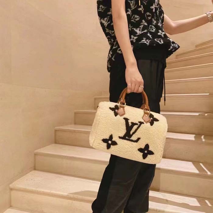 Louis Vuitton LV Women SKI Speedy Bandoulière 25 Cream/Brown Shearling Cowhide-Leather