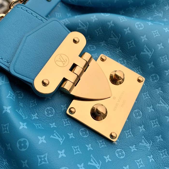 Louis Vuitton LV Women Monogram Clutch Blue Calfskin Leather S-Lock
