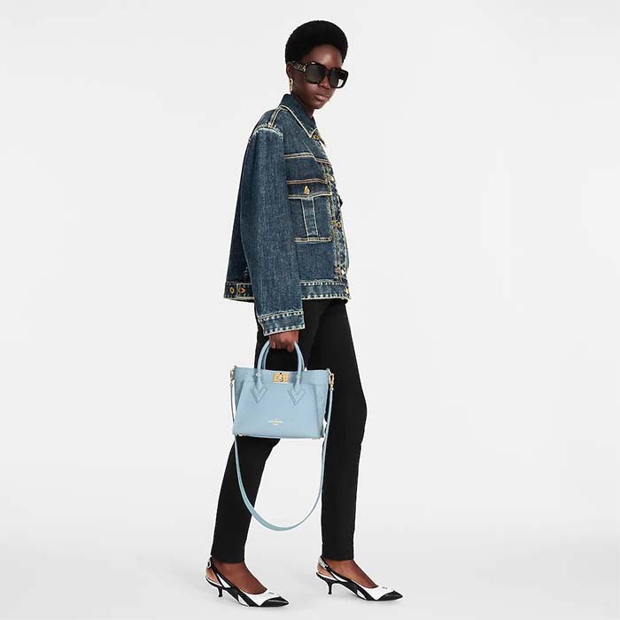 Louis Vuitton LV Women On My Side PM Handbag Bleu Nuage Blue Perforated Calf Leather