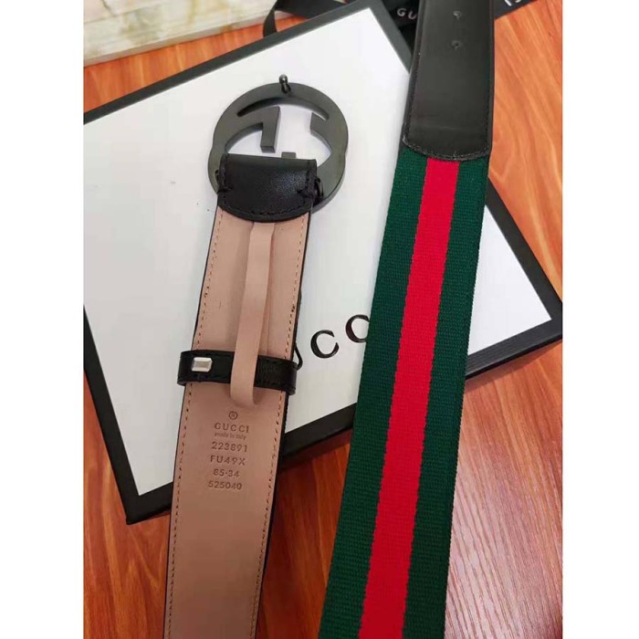 Gucci Unisex GG Web Belt with G Buckle in Green and Red Web