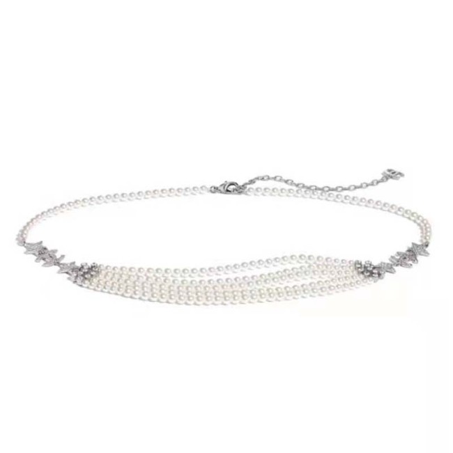 Chanel Women Gold-Tone Metal Pearls & Strass Silver & Crystal Belt