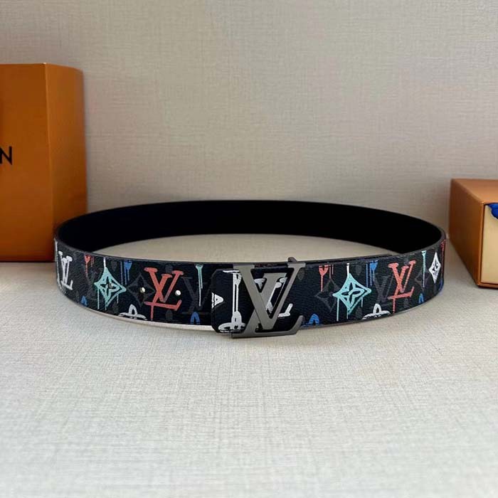 Louis Vuitton Unisex LV Shape 40 MM Reversible Belt Black Calf Leather