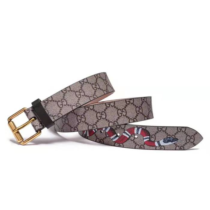 Gucci Unisex GG Supreme Belt with Kingsnake Print in Beige/Ebony GG Supreme Canvas
