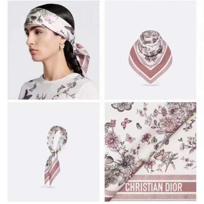 Dior Women CD Toile De Jouy Mexico 90 Square Scarf Pink Silk Twill