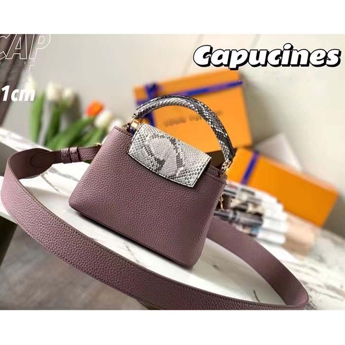 Louis Vuitton LV Women Capucines Mini Handbag Taupe Taurillon Python Leather