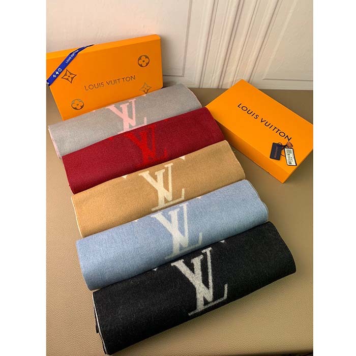 Louis Vuitton LV Unisex Reykjavik Scarf Black Soft Cashmere Monogram Pattern