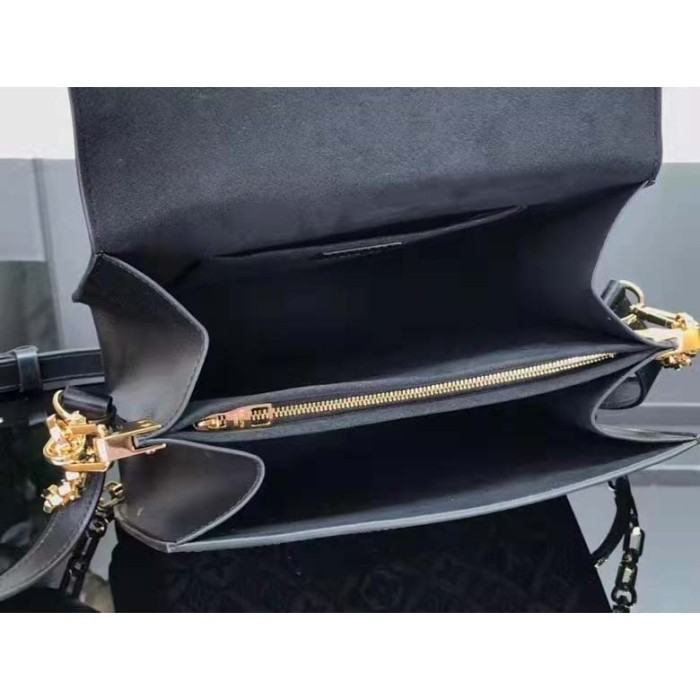 Louis Vuitton LV Women Since 1854 Dauphine MM Handbag Black Monogram Flowers Cowhide